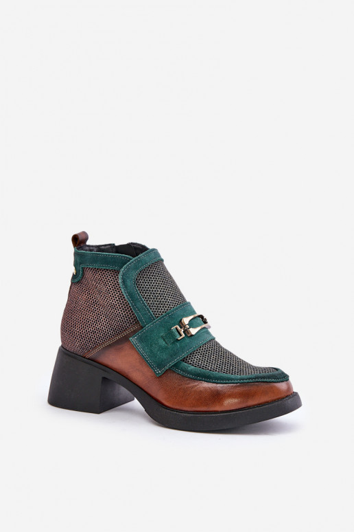 Haut Damenstiefel Auf massiven Absätzen mit Ornamenten Es mussciejka A6747-29 braun-grüne Farbe Haut Damenstiefel Auf massiven Absätzen mit Ornamenten Es mussciejka A6747-29 braun-grüne Farbe