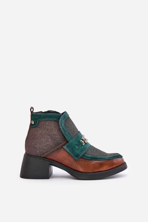 Haut Damenstiefel Auf massiven Absätzen mit Ornamenten Es mussciejka A6747-29 braun-grüne Farbe Haut Damenstiefel Auf massiven Absätzen mit Ornamenten Es mussciejka A6747-29 braun-grüne Farbe