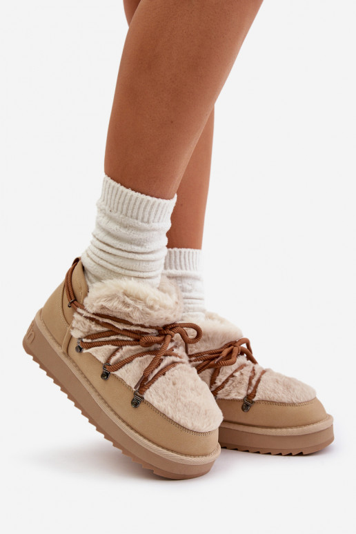 Niedrig Schneestiefel mit einer Plattform mit Pelzmantel D.Franklin DFSH370011 Beige