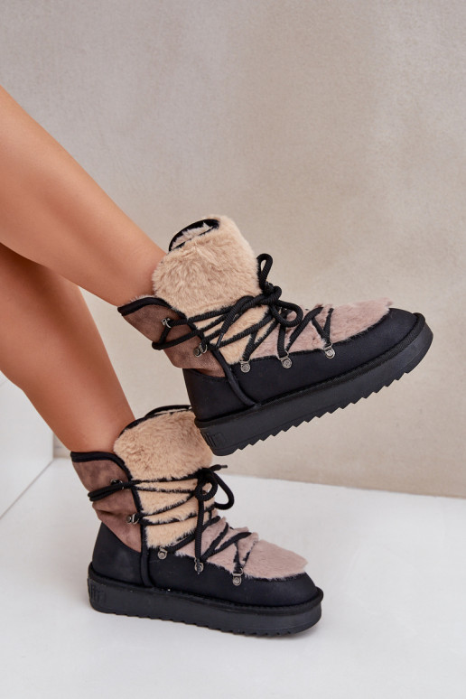 Schneestiefel Feminin mit Pelzmantel D.Franklin DFSH370012 schZuarze Farbe