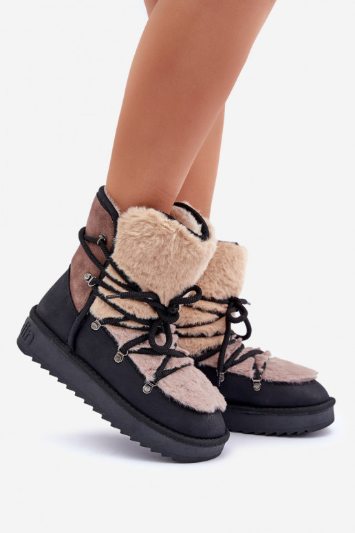 Schneestiefel Feminin mit Pelzmantel D.Franklin DFSH370012 schZuarze Farbe