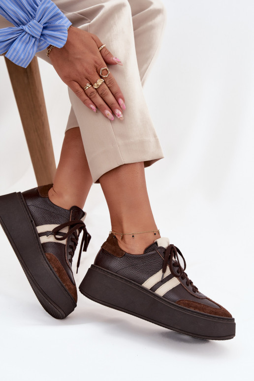 Haut Sneakers Stilvollllschuhe Feminin mit einer Plattform Zazoo 3775 CzekoladoZue