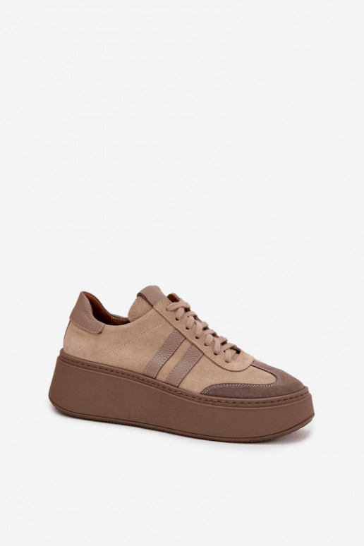 Haut aus INildleder Sneakers Stilvollllschuhe Feminin mit einer Plattform Zazoo 3775 Beige