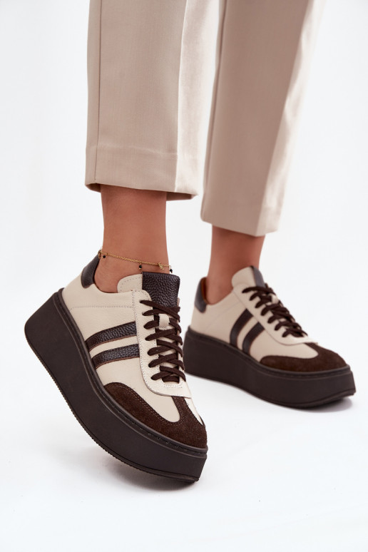 Haut Sneakers Stilvollllschuhe Feminin mit einer Plattform Zazoo 3775 Beige-CzekoladoZue