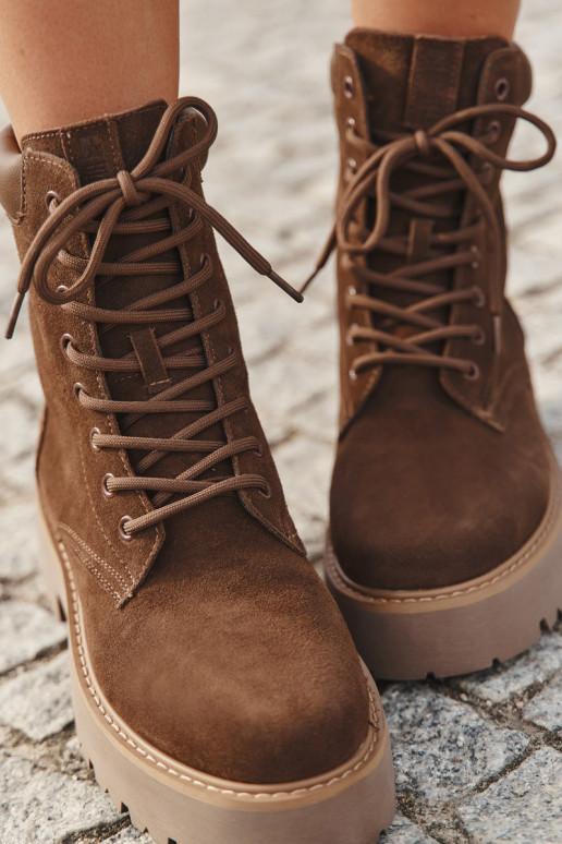 Damen-Stiefel aus Ziegenvelours mit Schnürung Big Star SS274792 in Braun