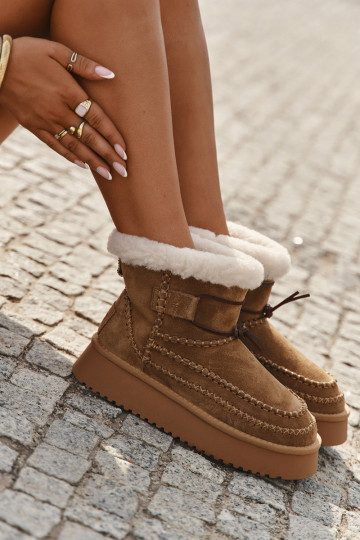 Wildledersnowboots für Damen mit schönen Nähten, Big Star SS274373, braun 2