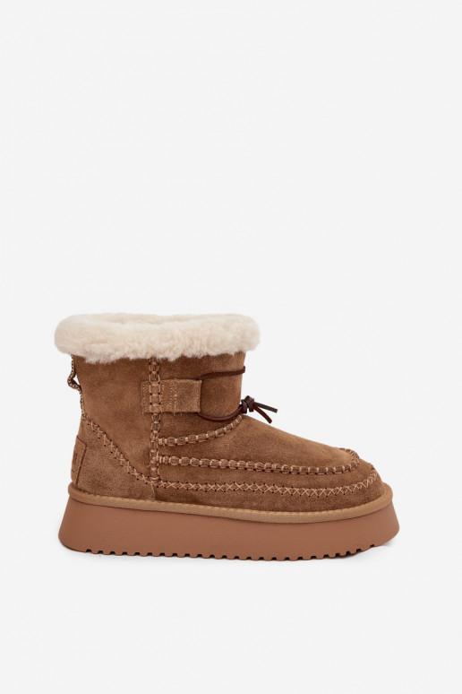 Wildledersnowboots für Damen mit schönen Nähten, Big Star SS274373, braun Wildledersnowboots für Damen mit schönen Nähten, Big Star SS274373, braun