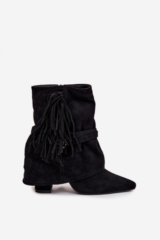 Damenstiefeletten mit Fransen und goldfarbenen Schnallen in Schwarz "Evelisse"