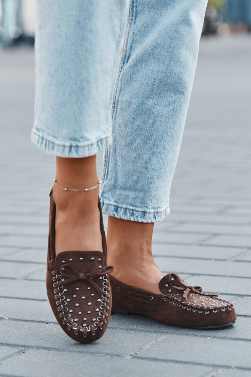 Dekorierte Damenmokassins aus Eco-Suede in Braun "Prissine"