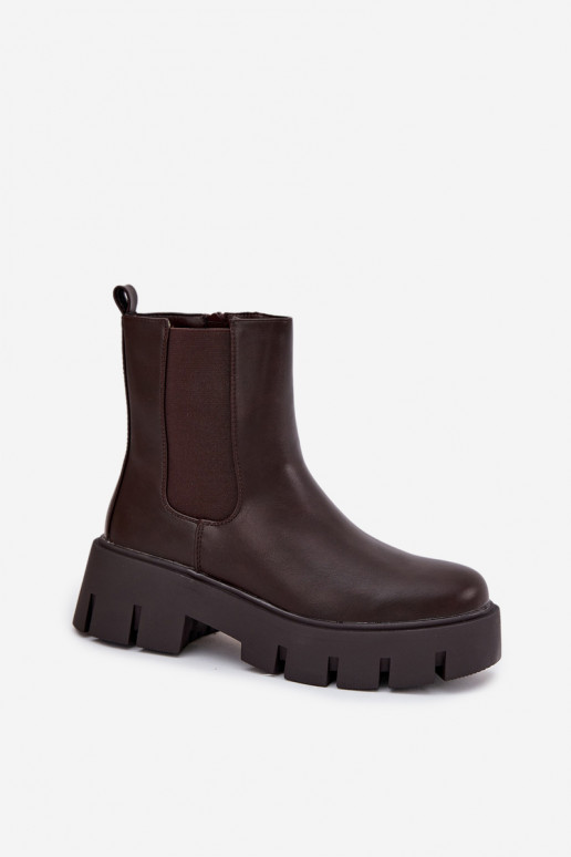 Stylische warme Damenstiefeletten aus Eco-Leder in Dunkelbraun "Fivienne"