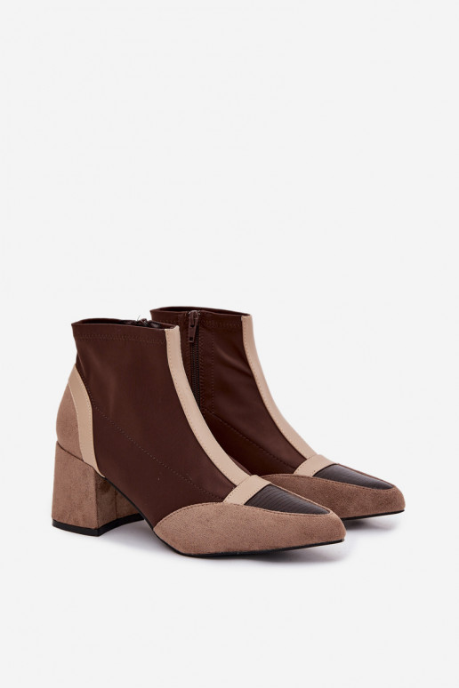 Damen-Stiefeletten mit dickem Absatz und Schnalle, braun, Delvane Damen-Stiefeletten mit dickem Absatz und Schnalle, braun, Delvane