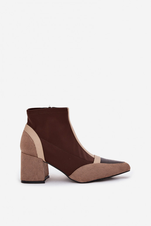 Damen-Stiefeletten mit dickem Absatz und Schnalle, braun, Delvane Damen-Stiefeletten mit dickem Absatz und Schnalle, braun, Delvane