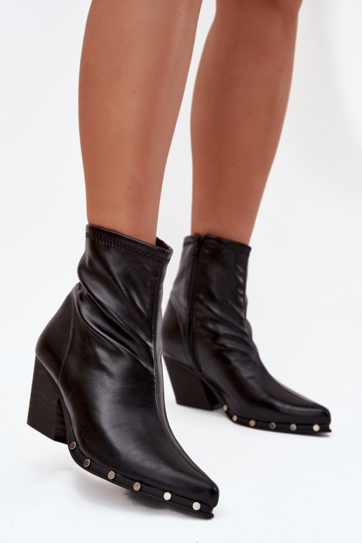 Schwarze Damen-Ankle Boots im Cowboy-Stil aus ökologischem Leder mit Absatz Abrielle