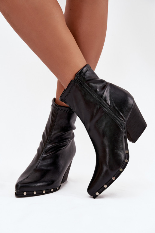 Schwarze Damen-Ankle Boots im Cowboy-Stil aus ökologischem Leder mit Absatz Abrielle
