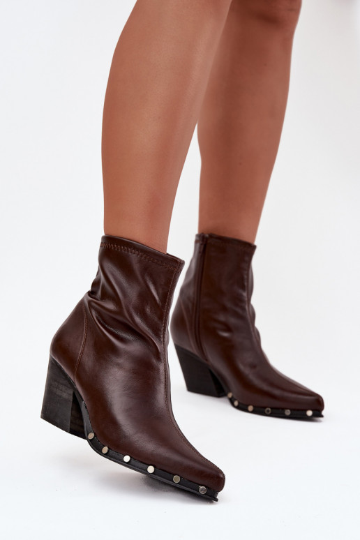 Braune Damen-Ankle Boots im Cowboy-Stil aus ökologischem Leder mit Absatz Abrielle