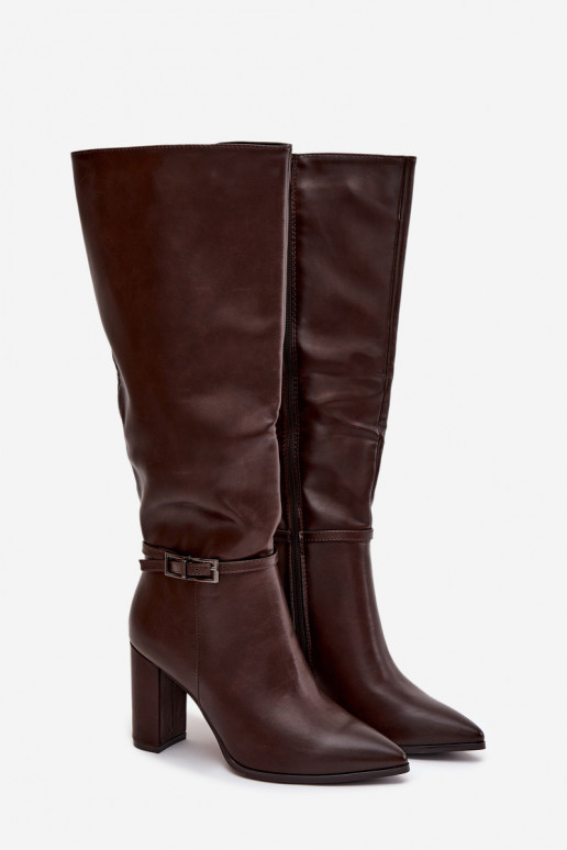 Warme Stiefel mit Absatz und Schnallen, schokoladenbraun, Fionelle Warme Stiefel mit Absatz und Schnallen, schokoladenbraun, Fionelle