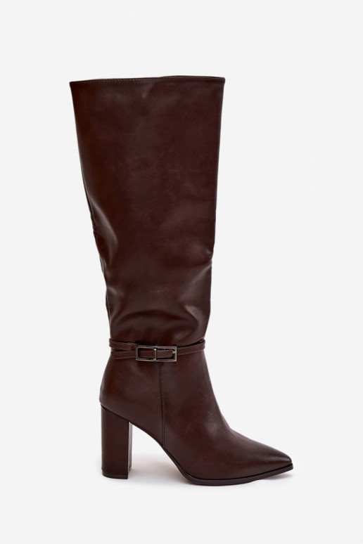 Warme Stiefel mit Absatz und Schnallen, schokoladenbraun, Fionelle Warme Stiefel mit Absatz und Schnallen, schokoladenbraun, Fionelle