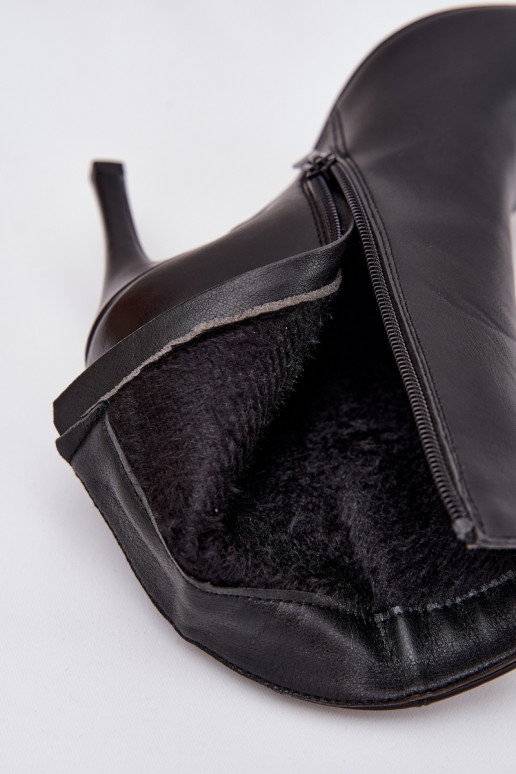 Warmen Damenstiefeletten mit dünnen Absätzen aus Eco-Leder, schwarz, Nolisse Warmen Damenstiefeletten mit dünnen Absätzen aus Eco-Leder, schwarz, Nolisse