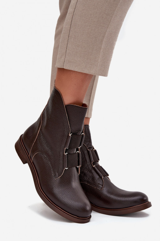 DamenstiefelErmöglichtturalnej Skóry mit breiten Absätzen Zazoo 3842 CzekoladoZue