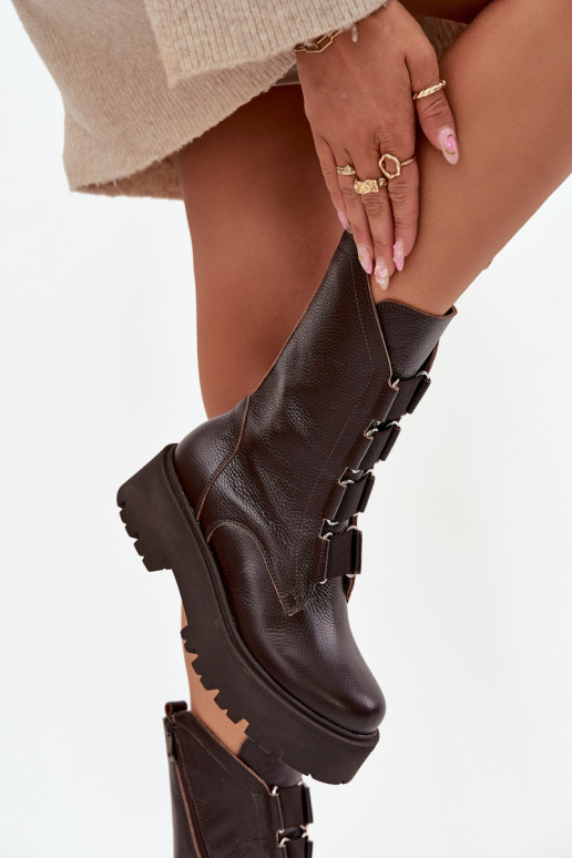 DamenstiefelErmöglichtturalnej Skóry mit einer Plattform Zazoo 3795 CzekoladoZue