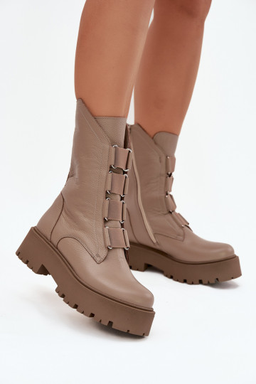 DamenstiefelErmöglichtturalnej Skóry mit einer Plattform Zazoo 3795 Beige