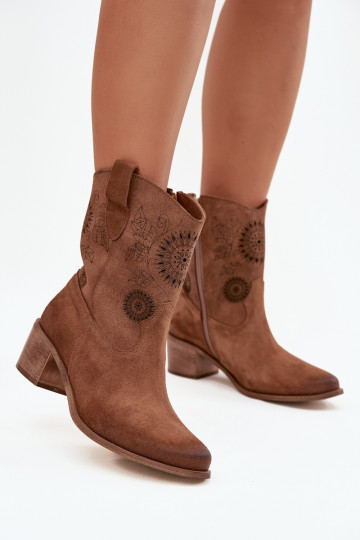 aus INildleder Haut Damenstiefel mit durchbrochenen Elementen mit Absätzen Zazoo 3844 braune Farbe 2