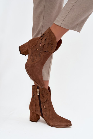 Durchbrochenes INildleder Damenstiefel Zazoo 3647 braune Farbe