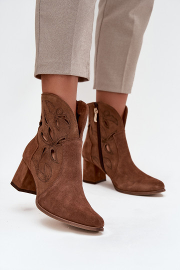 Durchbrochenes INildleder Damenstiefel Zazoo 3647 braune Farbe 2