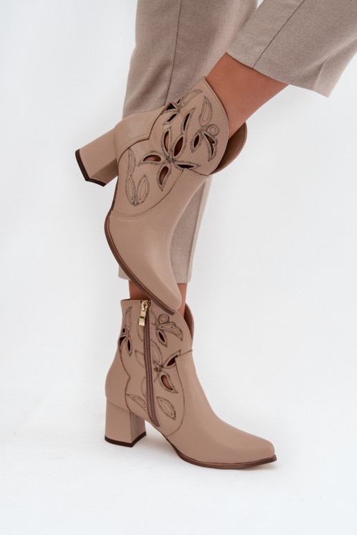 Haut mit durchbrochenen Elementen Damenstiefel Zazoo 3647 elfenbeinfarbe