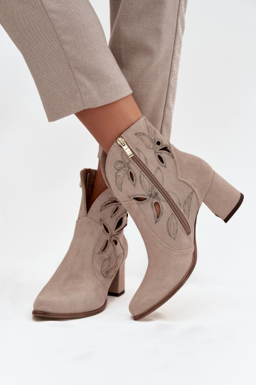 Durchbrochenes INildleder Damenstiefel Zazoo 3647 Cappuccino-Farbe 2