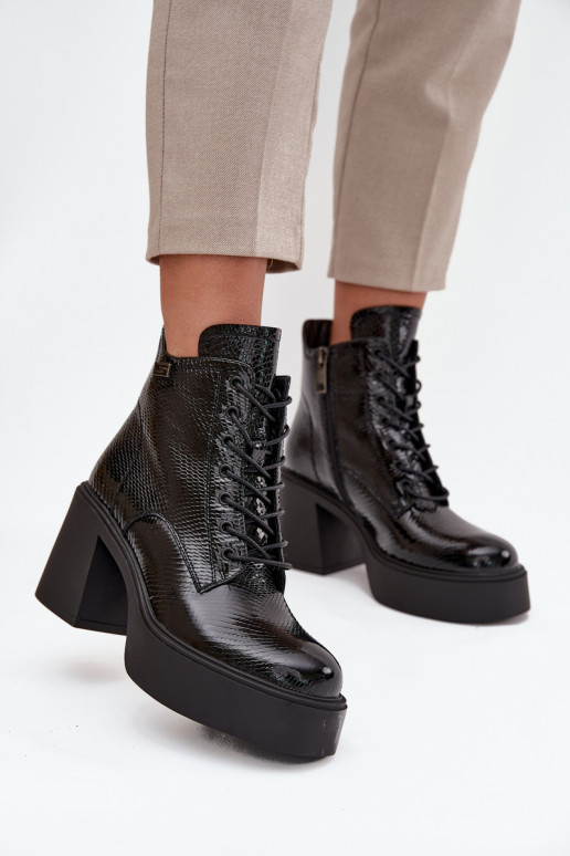 mit Lackeffekt Haut Damenstiefel mit einer Plattform I Aufzeichnen Vinceza 66817 schZuarze Farbe mit Lackeffekt Haut Damenstiefel mit einer Plattform I Aufzeichnen Vinceza 66817 schZuarze Farbe