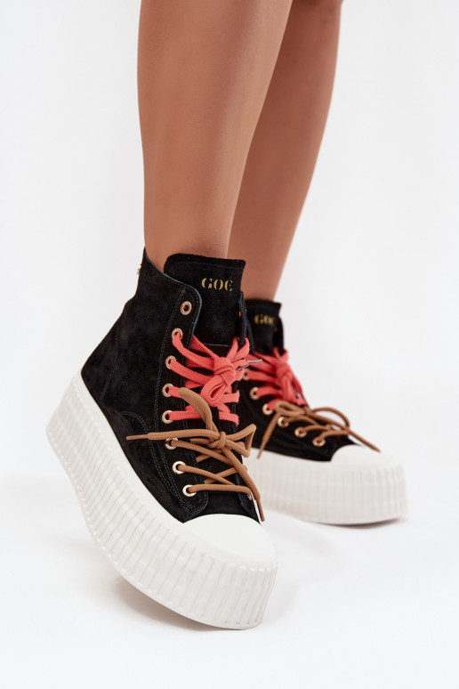 aus INildleder sich Zuarm laufen Freizeitschuhe mit einer Plattform GOE SS2N4046 schZuarze Farbe