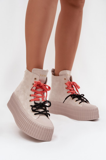 aus INildleder sich Zuarm laufen Freizeitschuhe mit einer Plattform GOE SS2N4047 Beige 2