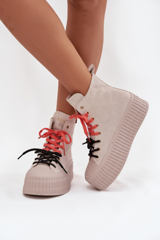 aus INildleder sich Zuarm laufen Freizeitschuhe mit einer Plattform GOE SS2N4047 Beige