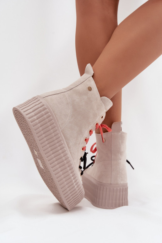 aus INildleder sich Zuarm laufen Freizeitschuhe mit einer Plattform GOE SS2N4047 Beige