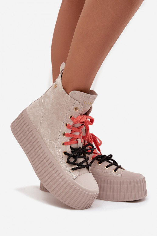 aus INildleder sich Zuarm laufen Freizeitschuhe mit einer Plattform GOE SS2N4047 Beige