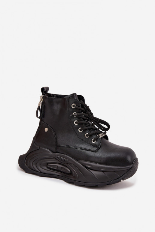 Haut sich Zuarm laufen Damenstiefel mit einer Plattform GOE SS2N4301 schZuarze Farbe