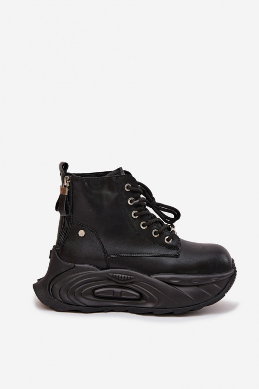 Haut sich Zuarm laufen Damenstiefel mit einer Plattform GOE SS2N4301 schZuarze Farbe