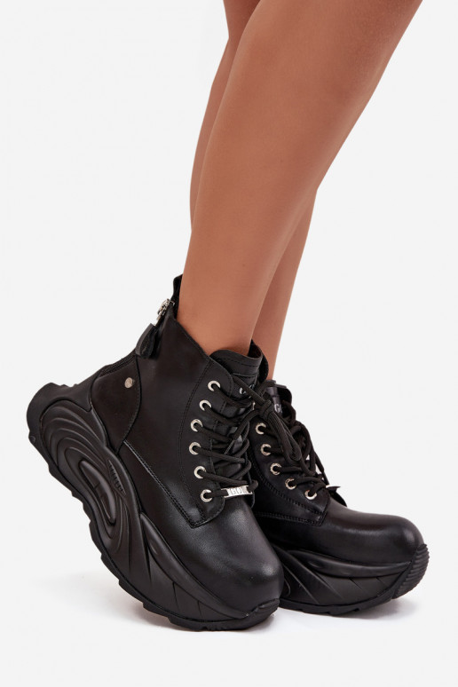 Haut sich Zuarm laufen Damenstiefel mit einer Plattform GOE SS2N4301 schZuarze Farbe