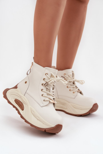 Haut sich Zuarm laufen Damenstiefel mit einer Plattform GOE SS2N4300 elfenbeinfarbe 2