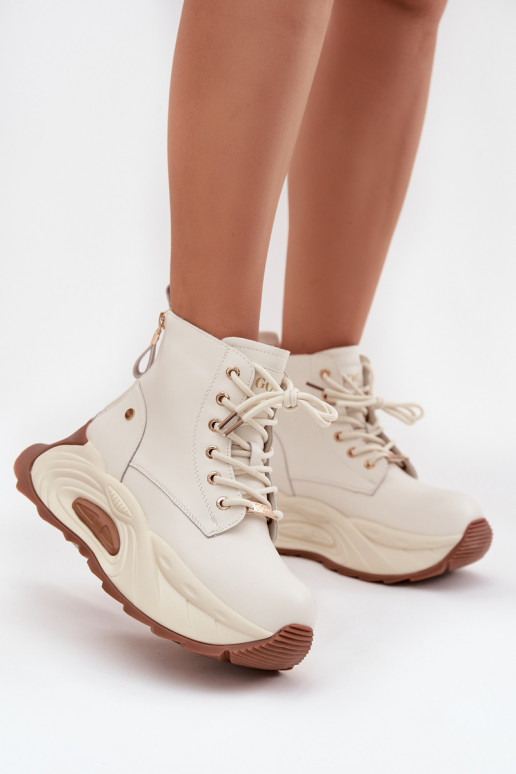 Haut sich Zuarm laufen Damenstiefel mit einer Plattform GOE SS2N4300 elfenbeinfarbe