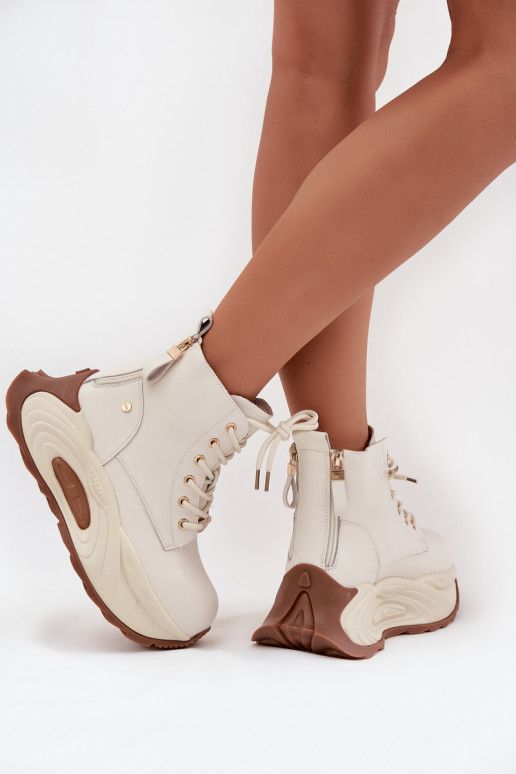 Haut sich Zuarm laufen Damenstiefel mit einer Plattform GOE SS2N4300 elfenbeinfarbe