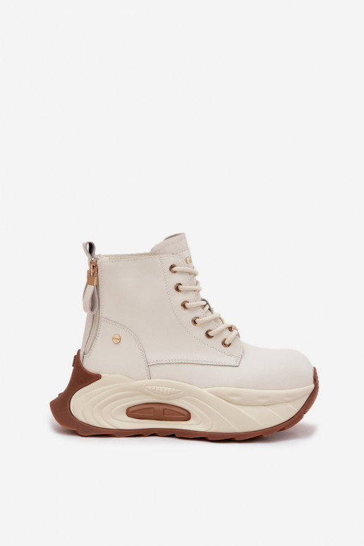 Haut sich Zuarm laufen Damenstiefel mit einer Plattform GOE SS2N4300 elfenbeinfarbe