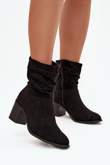 Damenstiefel Mit Rüschen mit Absätzen S.Barski HY52-516 schZuarze Farbe