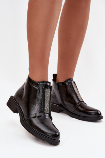 mit Lackeffekt sich Zuarm laufen Damenstiefel Auf niedrigem Absatz S.Barski HY52-506 schZuarze Farbe 2