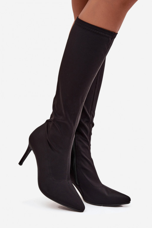  Damenstiefel mit dünnen Absätzen S.Barski HY52-513 schZuarze Farbe