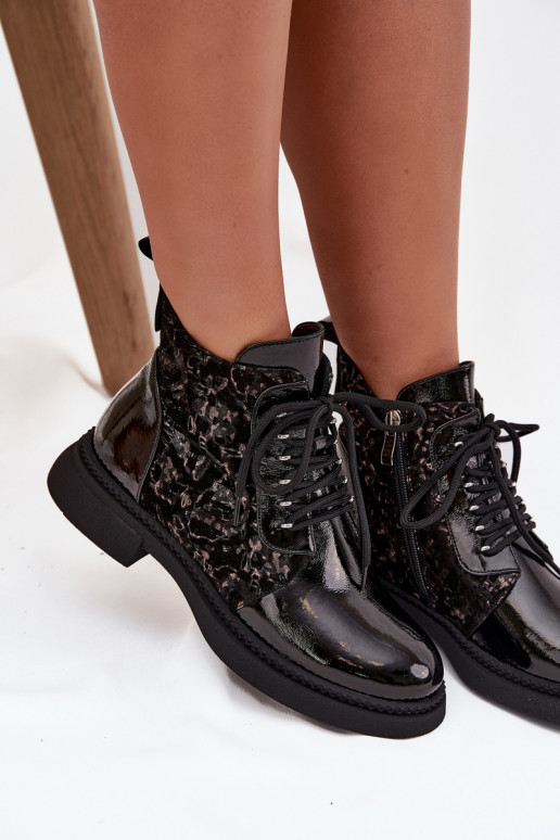 mit Lackeffekt Damenstiefel sich Zuarm laufen D&A CR52-613 schZuarze Farbe