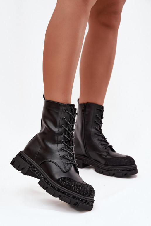 Arbeitsstiefeletten Feminin sich Zuarm laufen Mit Dekoration S.Barski HY42-982 schZuarze Farbe