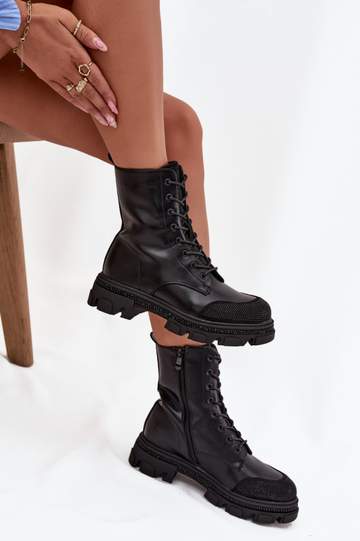 Arbeitsstiefeletten Feminin sich Zuarm laufen Mit Dekoration S.Barski HY42-982 schZuarze Farbe