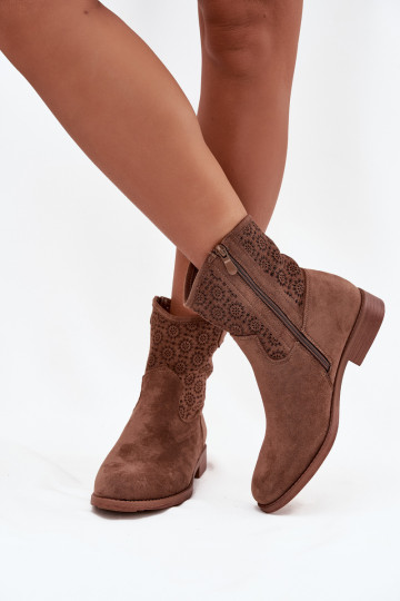 Damenstiefel mit breiten Absätzen mit durchbrochenen Elementen S.Barski HY52-530 braune Farbe 2